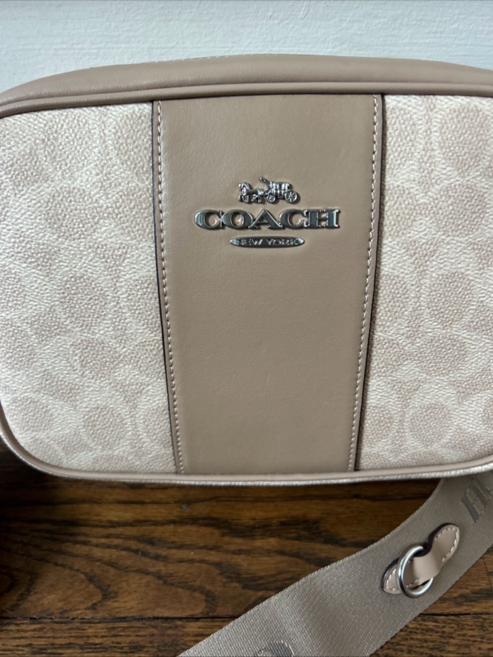 NWT Coach Jamie Camera Bag Siganture Canvas With Stripe CZ185 Sand/Taupe Stripe - Picture 2 of 13